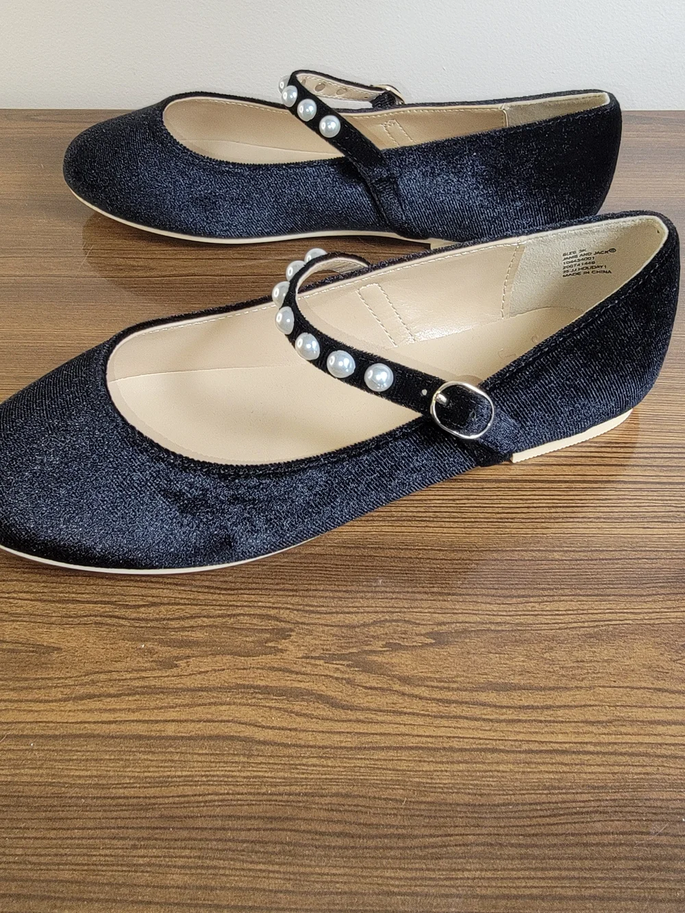 Janie and Jack Girls Black Pearl-Embellished Mary Jane Flats - Size 3 Little Kid